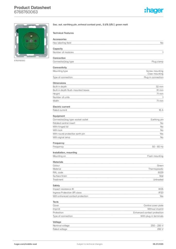 Image Hager Product data sheet 6768760063  | Hager