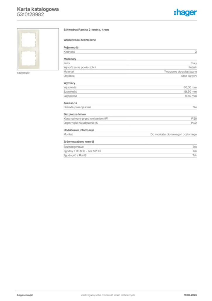 Zdjęcie Hager Karta katalogowa 5310128982 | Hager Polska