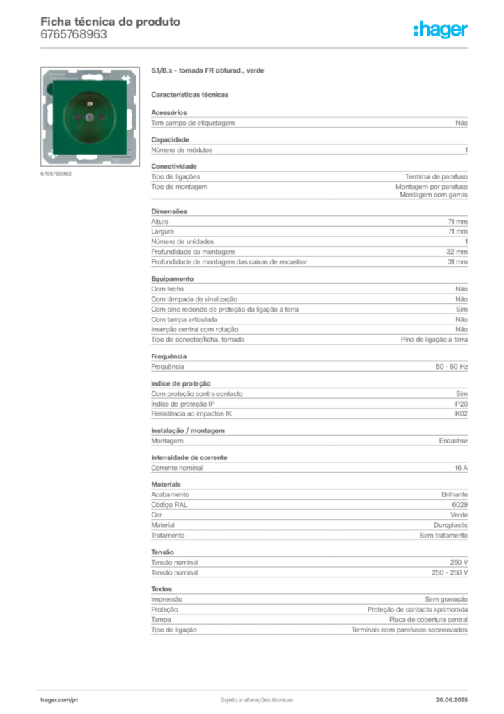 Imagem Hager Ficha técnica do produto 6765768963 | Hager Portugal