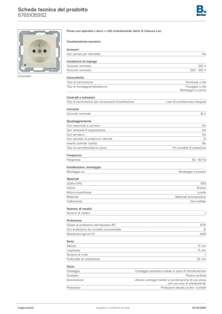 Immagine Berker Scheda tecnica del prodotto 6765108982 | Hager Italia