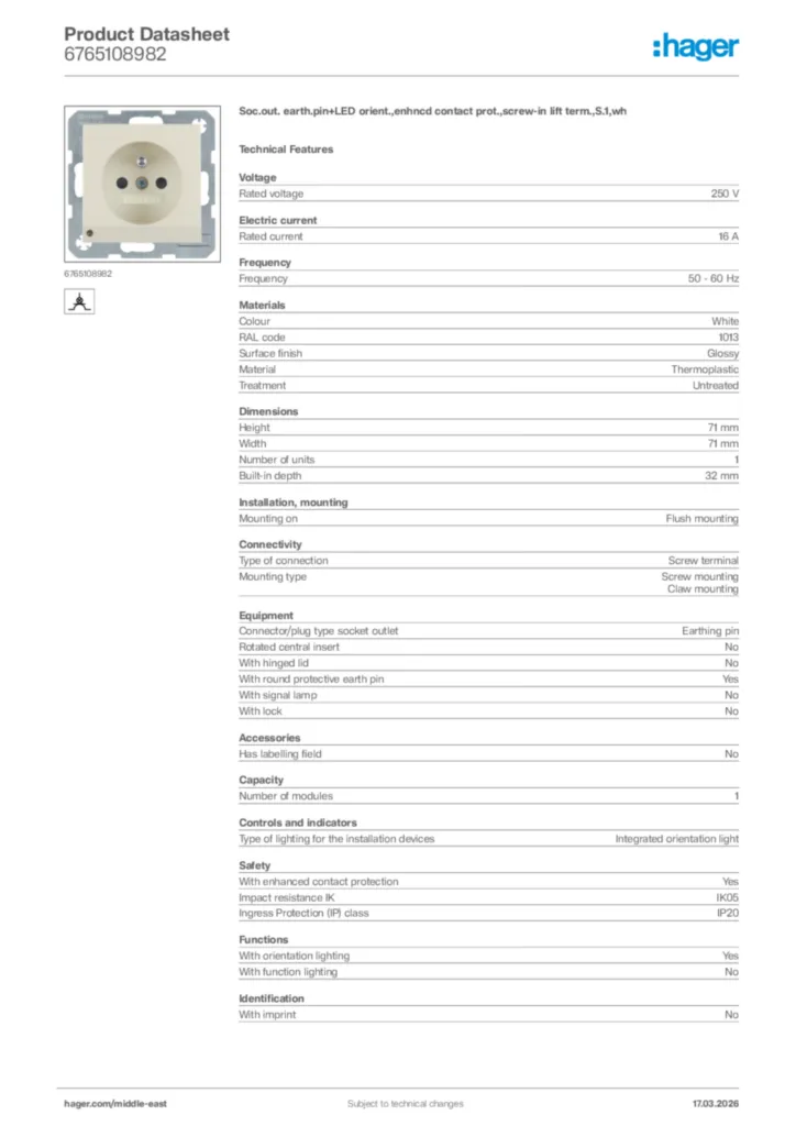 Image Hager Product data sheet 6765108982  | Hager