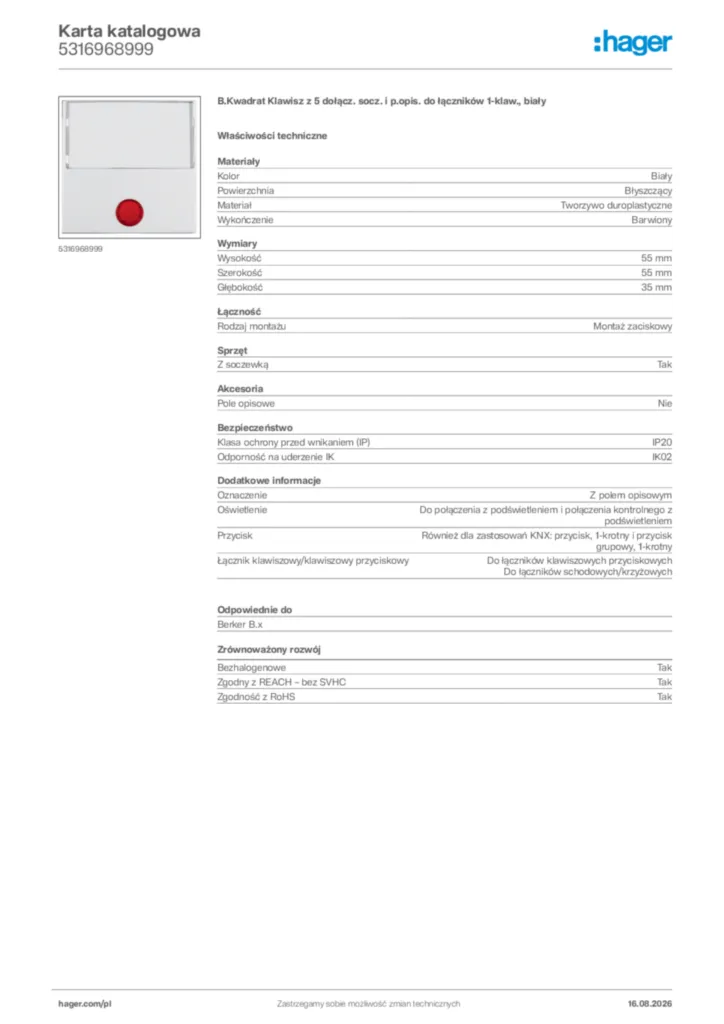 Zdjęcie Hager Karta katalogowa 5316968999 | Hager Polska