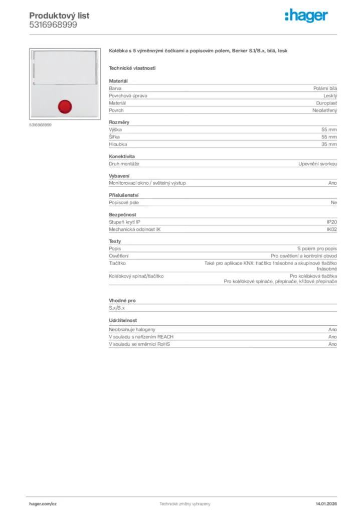 Obrázek Hager Product data sheet 5316968999 | Hager