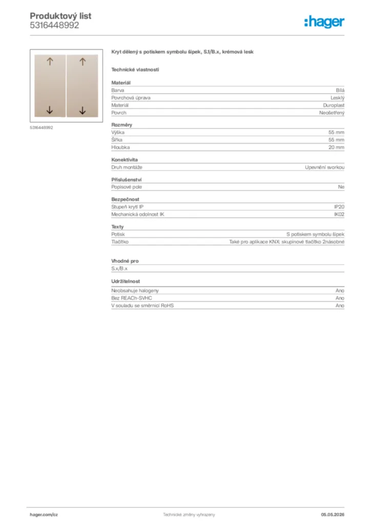 Obrázek Hager Product data sheet 5316448992 | Hager