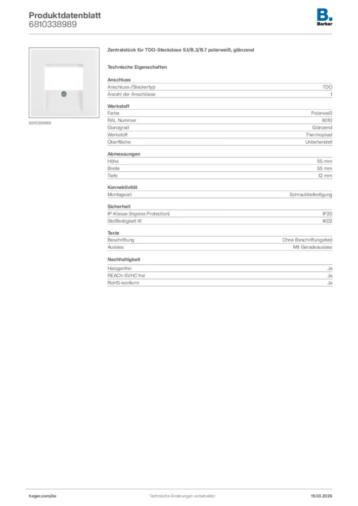 Bild Berker Produktdatenblatt 6810338989 | Hager Deutschland