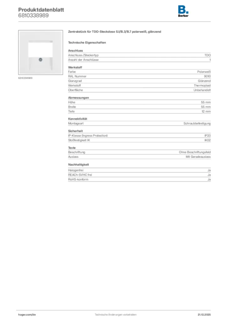 Bild Berker Produktdatenblatt 6810338989 | Hager Deutschland