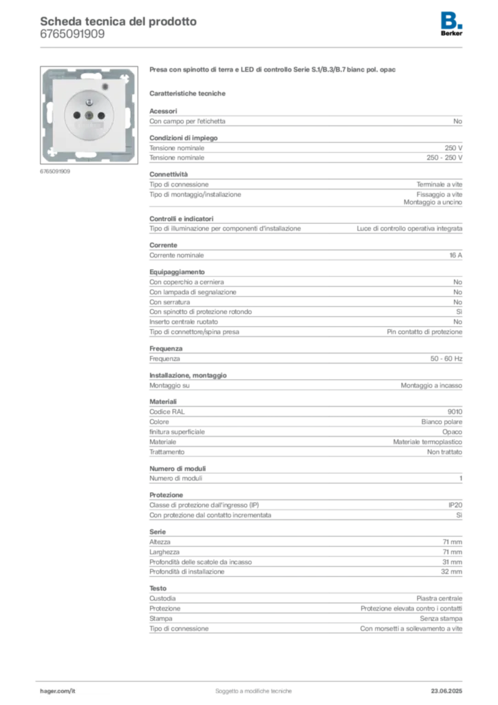Immagine Berker Scheda tecnica del prodotto 6765091909 | Hager Italia