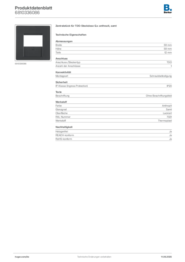 Bild Berker Produktdatenblatt 6810336086 | Hager Deutschland