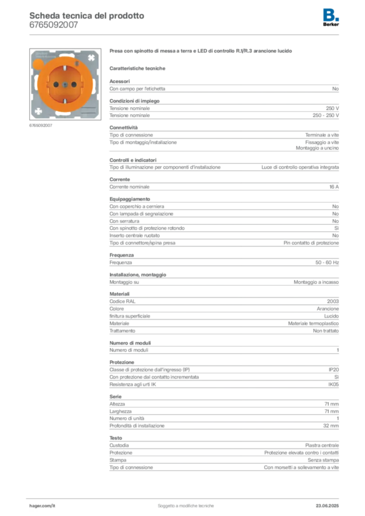 Immagine Berker Scheda tecnica del prodotto 6765092007 | Hager Italia