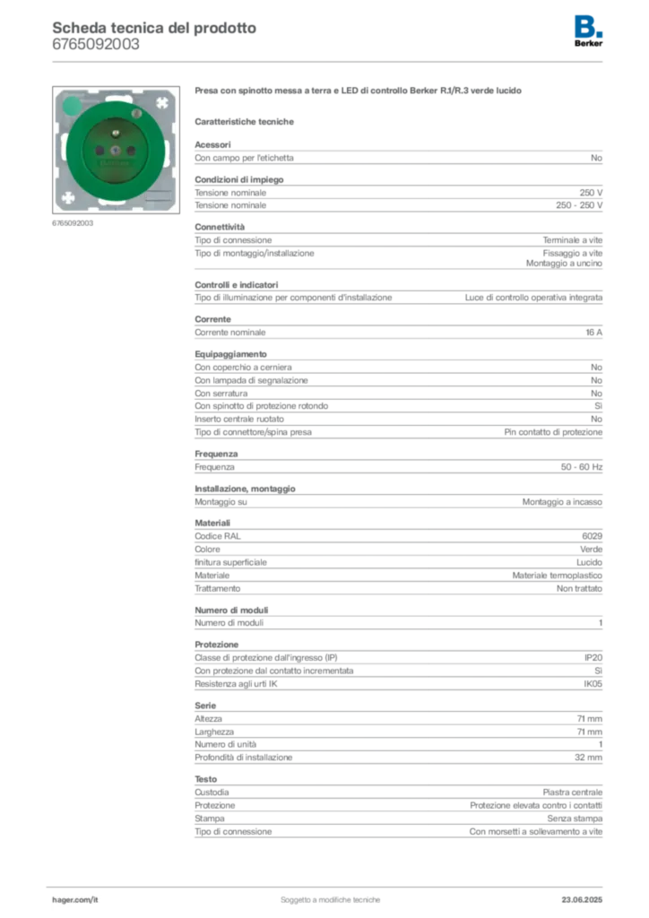 Immagine Berker Scheda tecnica del prodotto 6765092003 | Hager Italia