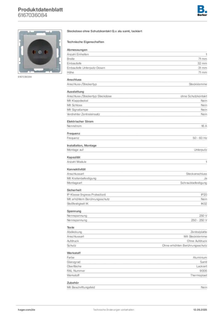 Berker Produktdatenblatt 6167036084