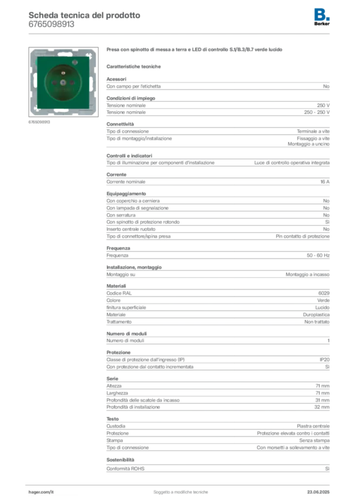Immagine Berker Scheda tecnica del prodotto 6765098913 | Hager Italia