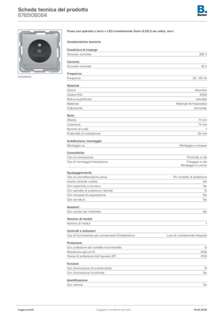 Immagine Berker Scheda tecnica del prodotto 6765106084 | Hager Italia