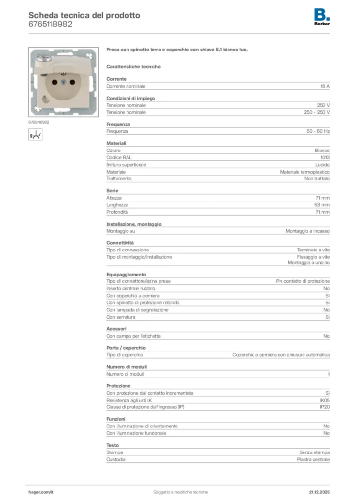Immagine Berker Scheda tecnica del prodotto 6765118982 | Hager Italia