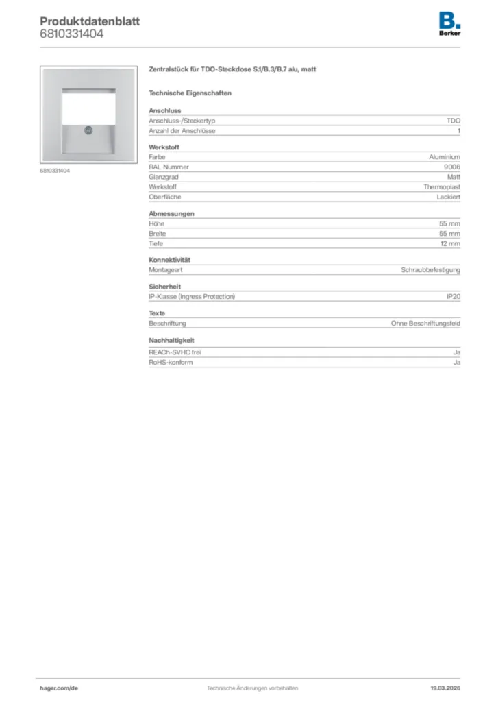 Bild Berker Produktdatenblatt 6810331404 | Hager Deutschland