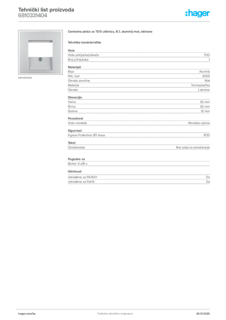 Slika Hager Product data sheet 6810331404  | Hager