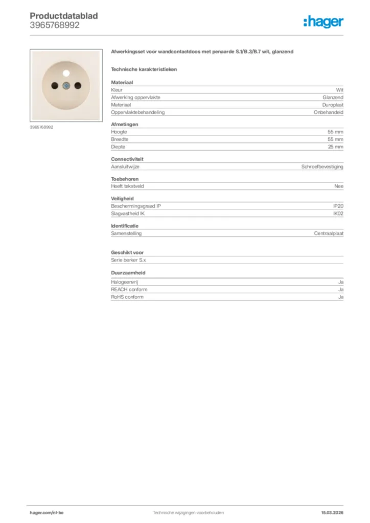 Afbeelding Hager Productdatablad 3965768992 | Hager Belgium