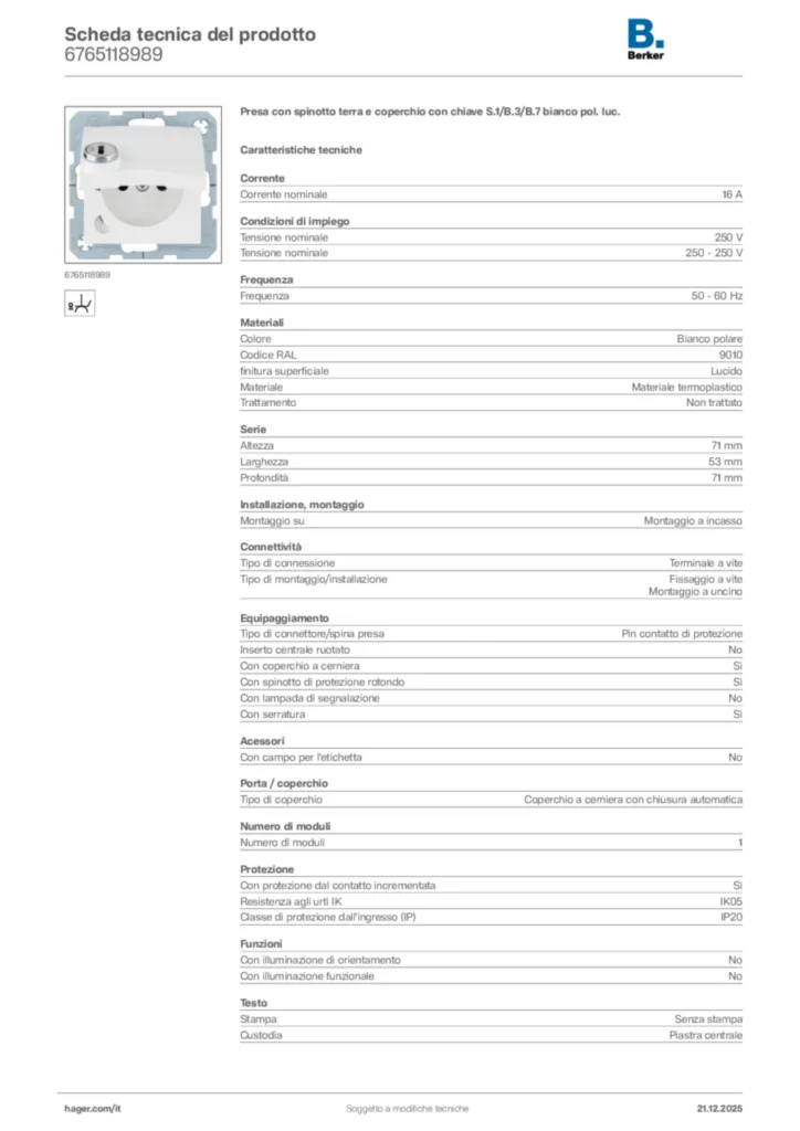 Immagine Berker Scheda tecnica del prodotto 6765118989 | Hager Italia