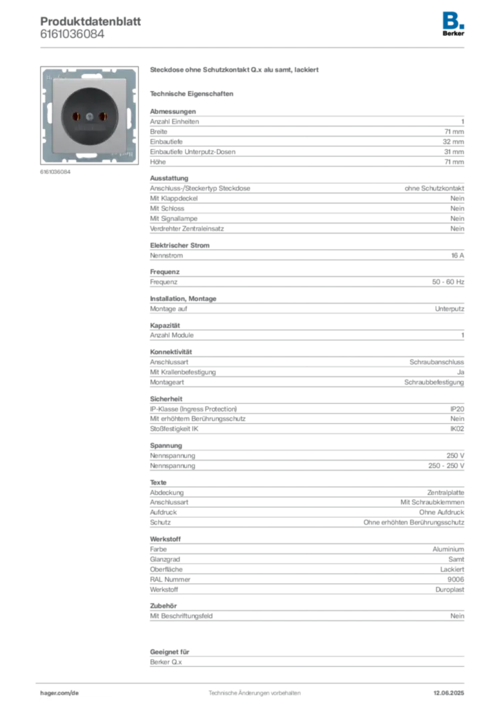 Berker Produktdatenblatt 6161036084