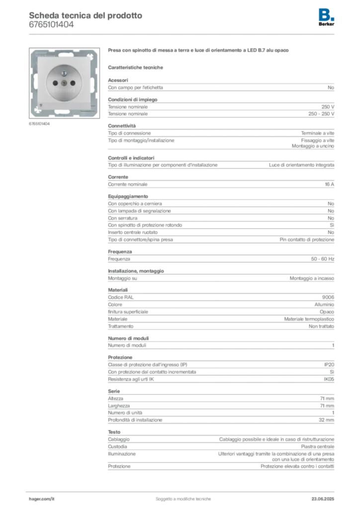 Immagine Berker Scheda tecnica del prodotto 6765101404 | Hager Italia