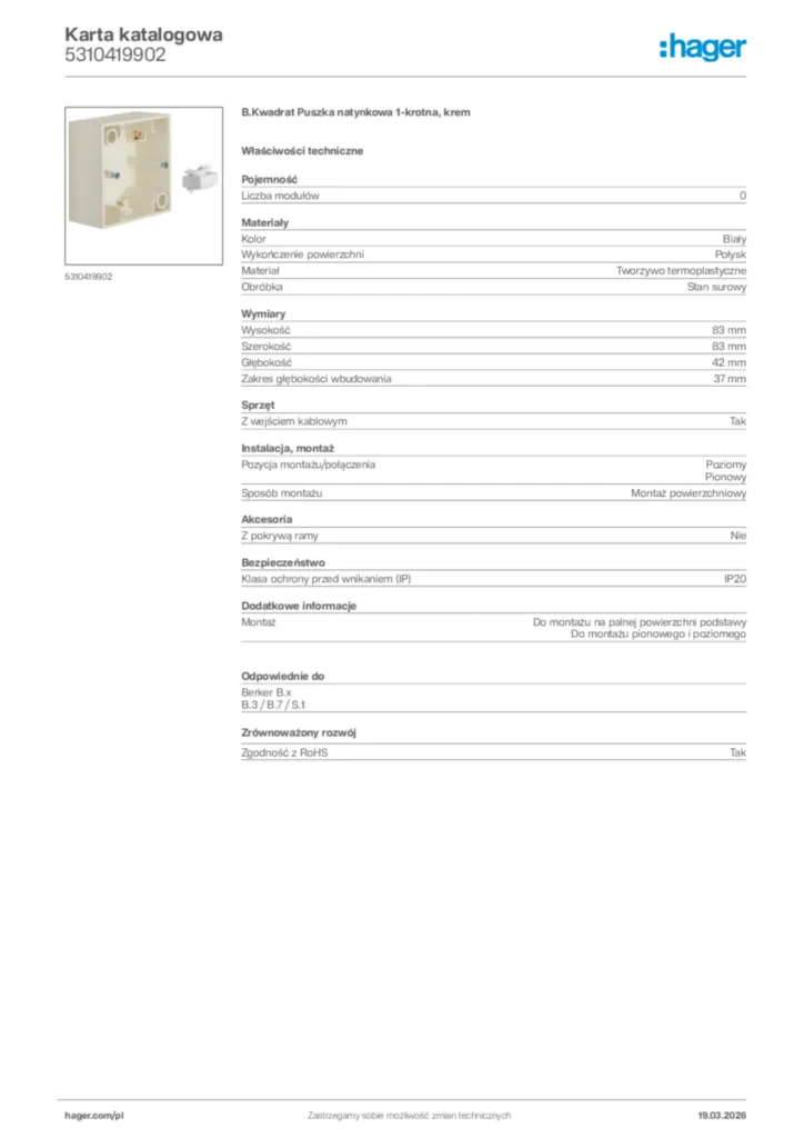 Zdjęcie Hager Karta katalogowa 5310419902 | Hager Polska
