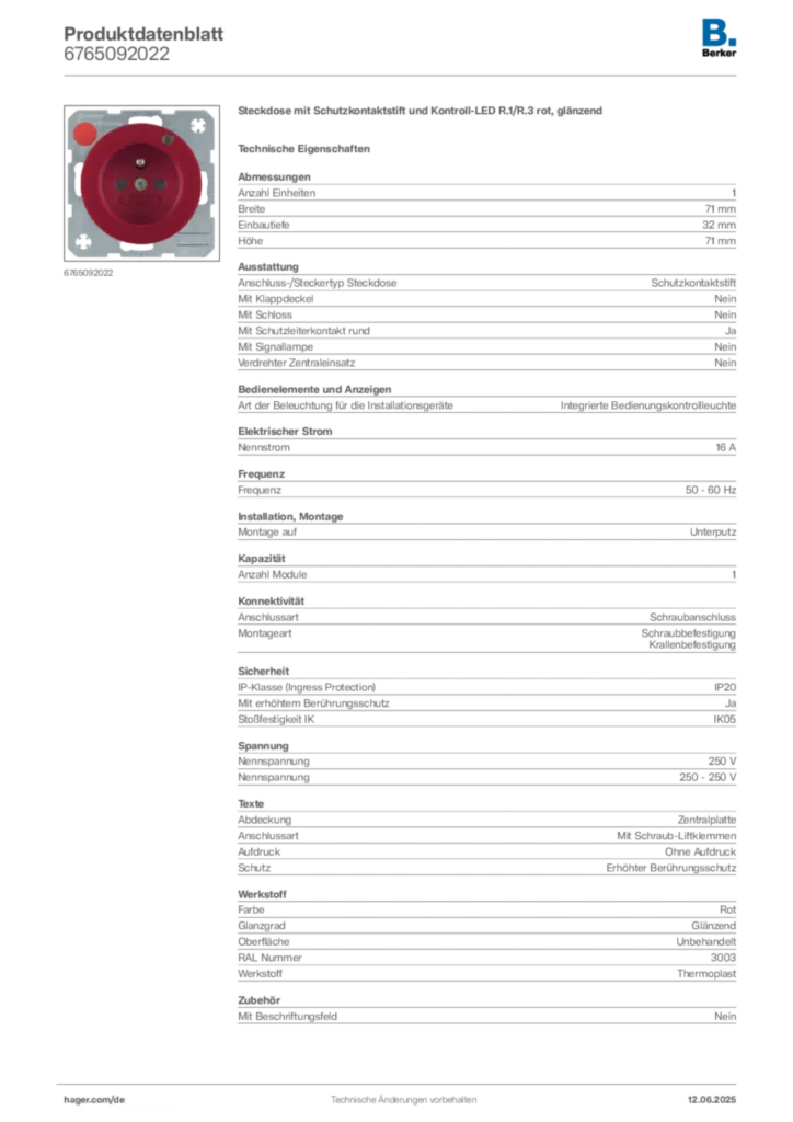 Berker Produktdatenblatt 6765092022