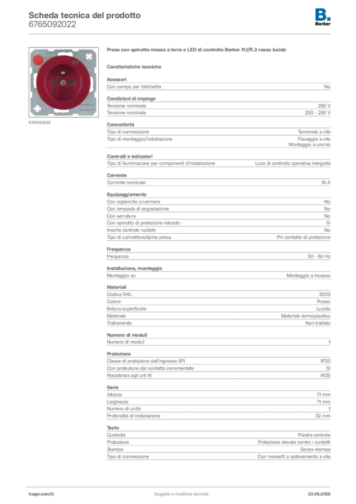 Immagine Berker Scheda tecnica del prodotto 6765092022 | Hager Italia