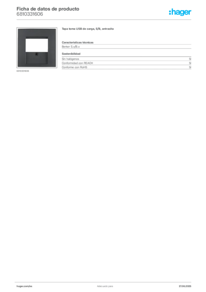 Imagen Hager Ficha de datos de producto 6810331606 | Hager España