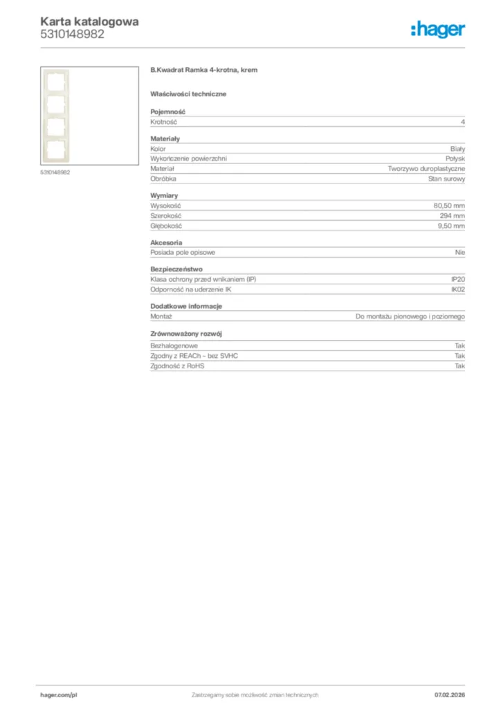 Zdjęcie Hager Karta katalogowa 5310148982 | Hager Polska