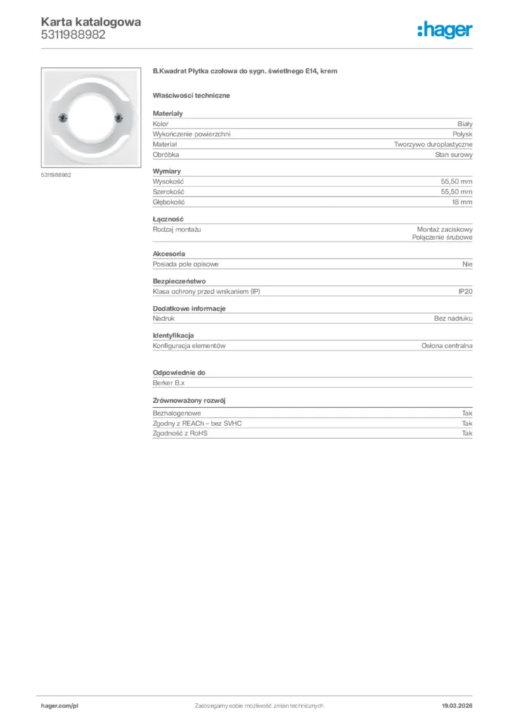 Zdjęcie Hager Karta katalogowa 5311988982 | Hager Polska