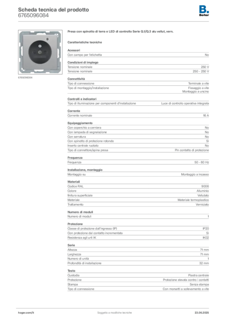 Immagine Berker Scheda tecnica del prodotto 6765096084 | Hager Italia