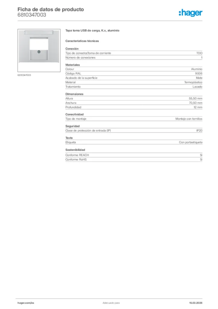 Imagen Hager Ficha de datos de producto 6810347003 | Hager España