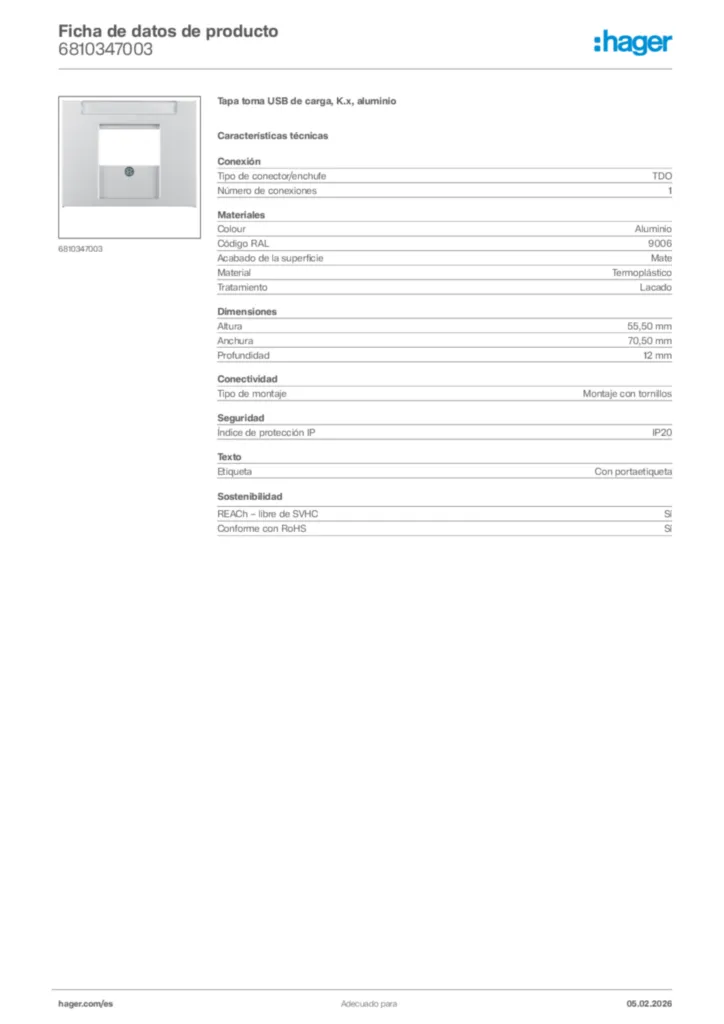Imagen Hager Ficha de datos de producto 6810347003 | Hager España