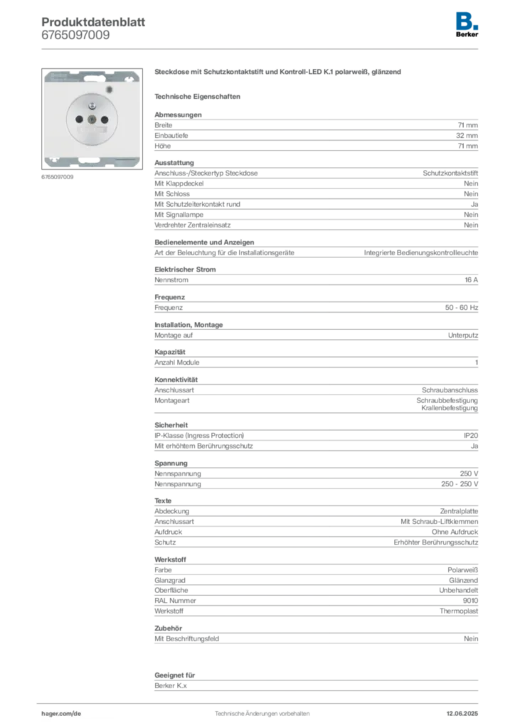 Berker Produktdatenblatt 6765097009