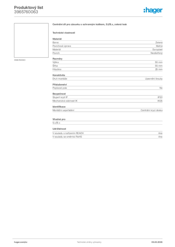 Obrázek Hager Product data sheet 3965760063 | Hager