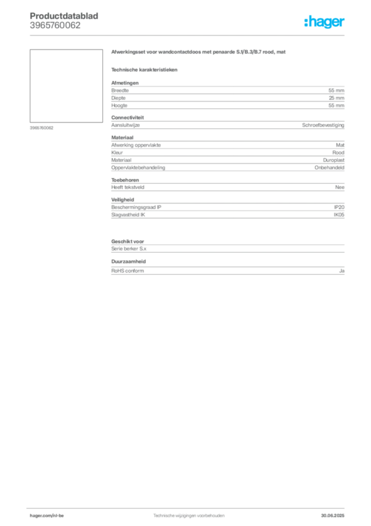 Afbeelding Hager Productdatablad 3965760062 | Hager Belgium
