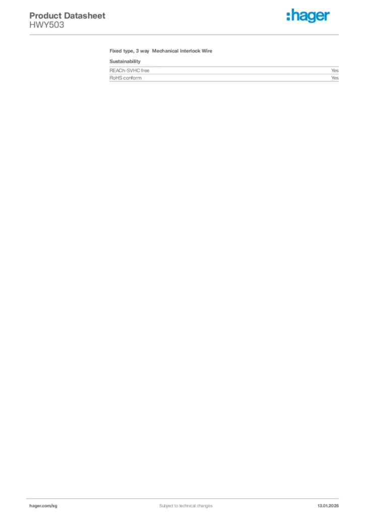 Image Hager Product data sheet HWY503  | Hager