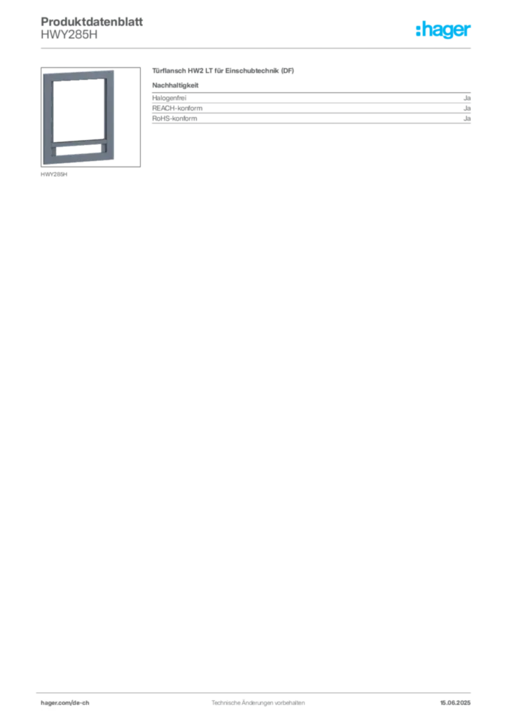 Bild Hager Produktdatenblatt HWY285H | Hager Schweiz