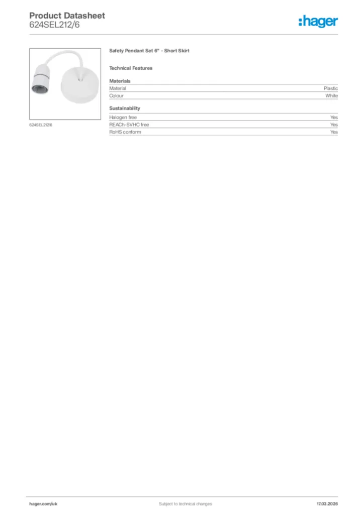 Image Hager Product data sheet 624SEL212/6  | Hager