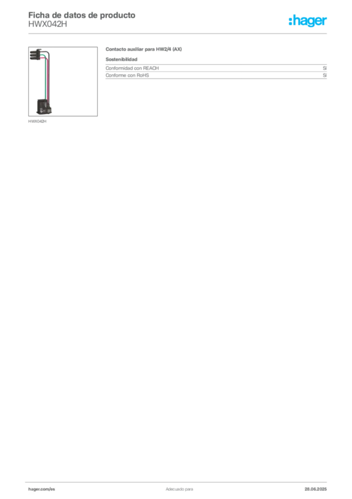 Imagen Hager Ficha de datos de producto HWX042H | Hager España
