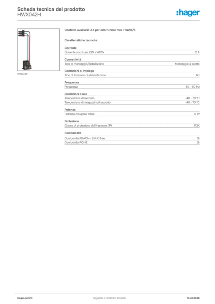 Immagine Hager Scheda tecnica del prodotto HWX042H | Hager Italia