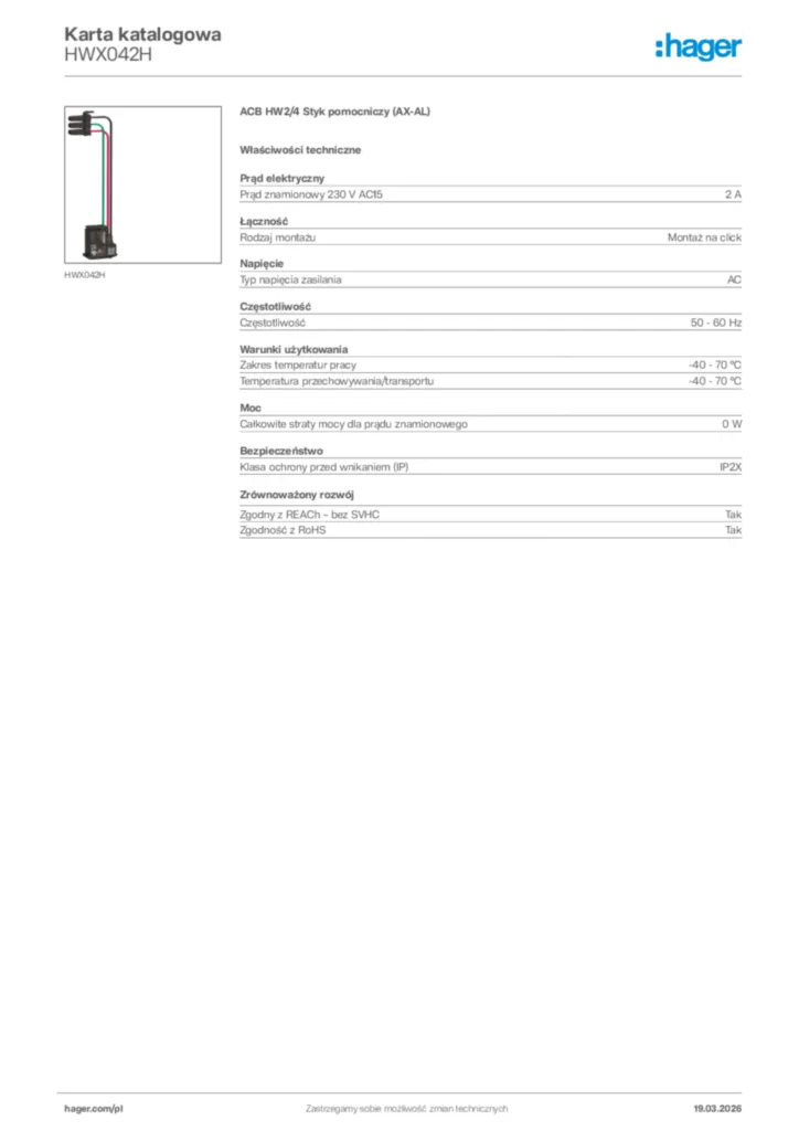 Zdjęcie Hager Karta katalogowa HWX042H | Hager Polska
