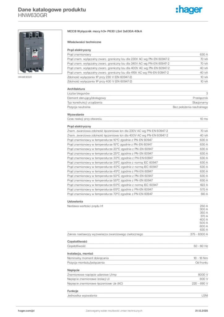 Zdjęcie Hager Dane katalogowe produktu HNW630GR | Hager Polska