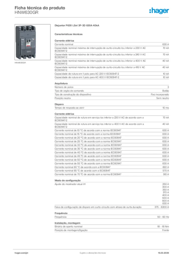 Imagem Hager Ficha técnica do produto HNW630GR | Hager Portugal