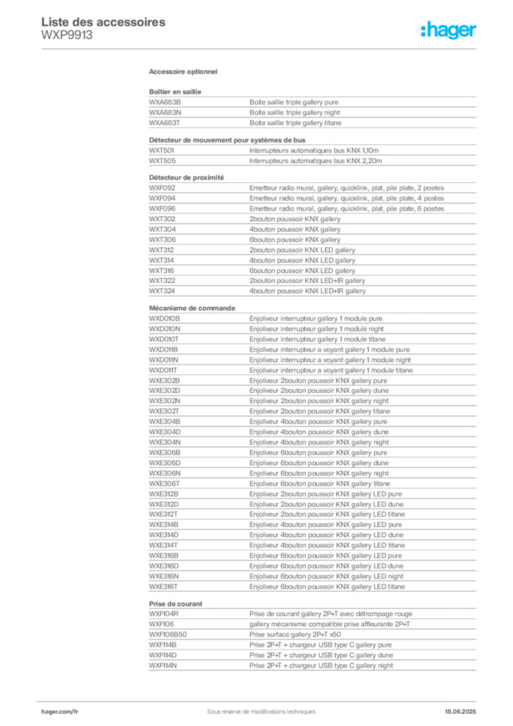 Image Hager Fiche technique du produit WXP9913 | Hager France