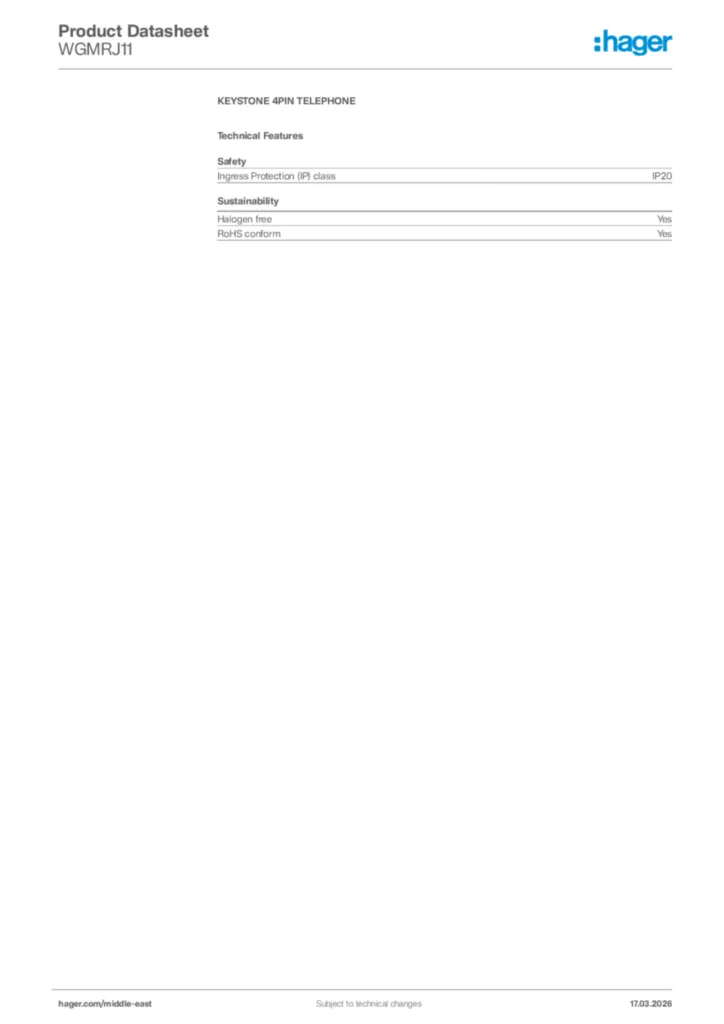 Image Hager Product data sheet WGMRJ11  | Hager