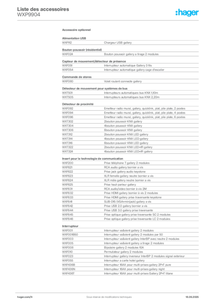 Image Hager Fiche technique du produit WXP9904 | Hager France