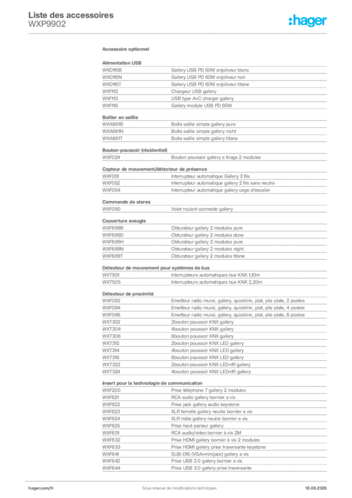 Image Hager Fiche technique du produit WXP9902 | Hager France