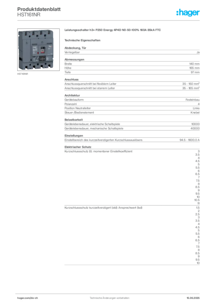 Bild Hager Produktdatenblatt HST161NR | Hager Schweiz