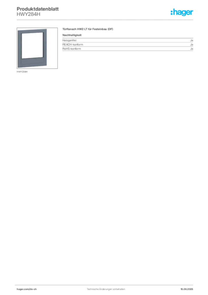 Bild Hager Produktdatenblatt HWY284H | Hager Schweiz